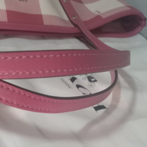 Coach City Red Buffalo Plaid Print PVC & Leather Zip Top Tote - Picture 9 of 15